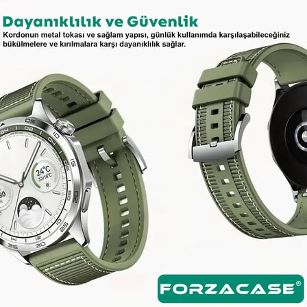 Forzacase Samsung Watch Active 2 40 mm ile uyumlu Dikişli Kumaş Görünüm Silikon Kordon Kayış FC1059