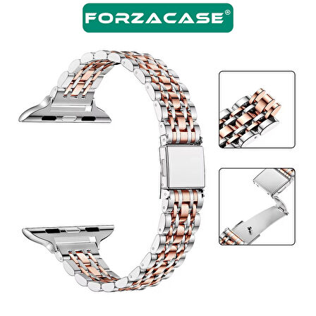 Forzacase Apple Watch 38 / 40 / 41 mm ile uyumlu İnce Rolex Tasarım Metal Kordon Kayış - FC1060