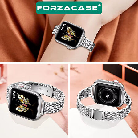 Forzacase Apple Watch 44 / 45 / 46 / 49 mm ile uyumlu İnce Rolex Tasarım Metal Kordon Kayış - FC1061