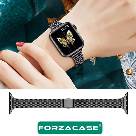 Forzacase Apple Watch SE / SE 2 44mm ile uyumlu İnce Rolex Tasarım Metal Kordon Kayış - FC1061