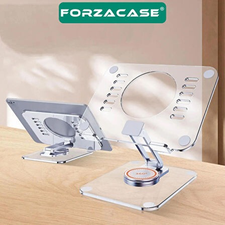Forzacase 360 Derece Döner Şeffaf Akrilik Tablet Standı Katlanabilir Masaüstü Tutucu - FC1066
