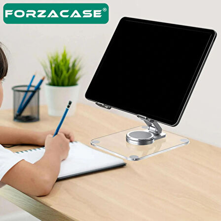 Forzacase 360 Derece Döner Şeffaf Akrilik Tablet Standı Katlanabilir Masaüstü Tutucu - FC1066