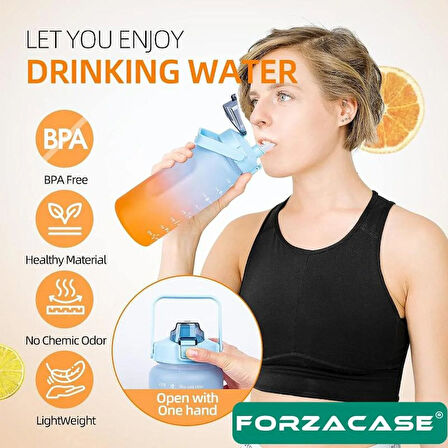 Forzacase Motivasyonel Spor Günlük 3lü Set Su Matarası Su Şişesi Suluk 2lt + 900ml + 300ml - FC107