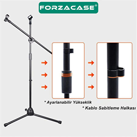 Forzacase Zemin için 360 Döner Profesyonel Metal Mikrofon Standı 170 cm  - FC1075