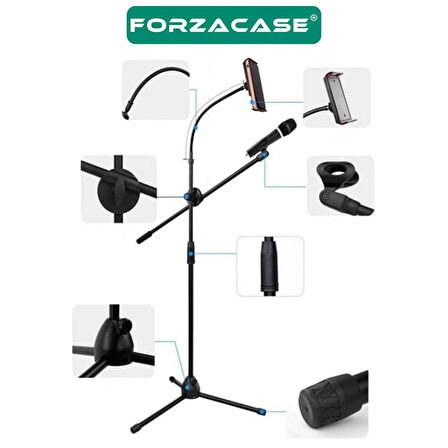 Forzacase Tablet Tutuculu 360 Döner Profesyonel Metal Mikrofon Standı 140 cm  - FC1077