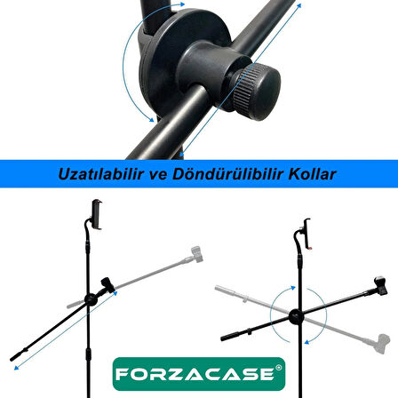 Forzacase Tablet Tutuculu 360 Döner Profesyonel Metal Mikrofon Standı 140 cm  - FC1077