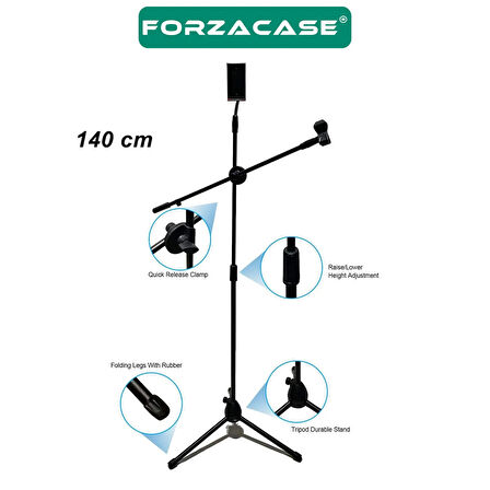 Forzacase Tablet Tutuculu 360 Döner Profesyonel Metal Mikrofon Standı 140 cm  - FC1077