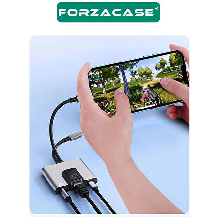 Forzacase 3 in 1 Lightning & Type-C to Ethernet Adaptörü RJ45, AUX, Şarj Destekli Çevirici - FC1083