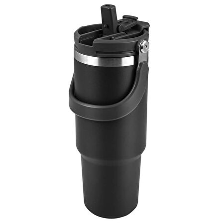 Forzacase 800 ml Paslanmaz Çelik Pipetli ve Kilit Kapaklı Kulplu Termos 6 Saat Sıcak/Soğuk - FC1084