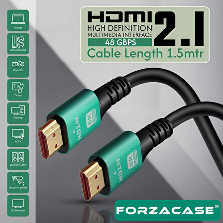 Forzacase Ultra HDTV 8K Yüksek Hızlı HDMI Kablosu - 1.5 Metre | TV PS5 8K 60Hz, 4K 120Hz - FC1085