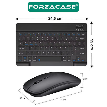 Forzacase Samsung Galaxy Tab A9 Plus uyumlu Bluetooth Kablosuz Klavye Mouse + Tablet Standı - FC1088