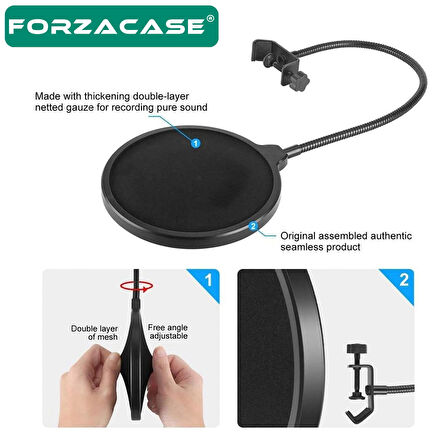 Forzacase Çift Katmanlı Stüdyo İçin Mikrofon Pop Filtre Canlı Yayın, Müzik Pop Filter - FC1089