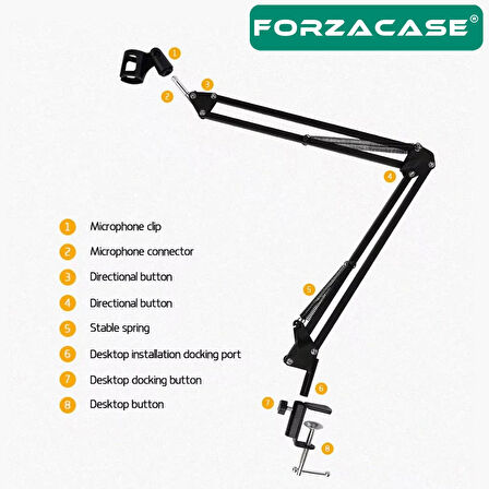 Forzacase Makas Kol Tasarımlı Ayarlanabilir Masa Tipi Mikrofon Standı 35cm x 35cm - FC1090