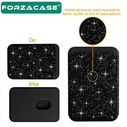Forzacase iPhone Tüm Modeller ile uyumlu Pırlanta Görünümlü Magsafe Manyetik Cüzdan Kartlık - FC1096