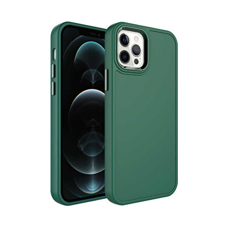 Forzacase iPhone 12 Pro uyumlu Rock Serisi Metal Buton ve Kamera Çerçeveli Sert Silikon Kılıf