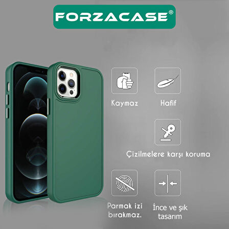 Forzacase iPhone 12 Pro uyumlu Rock Serisi Metal Buton ve Kamera Çerçeveli Sert Silikon Kılıf