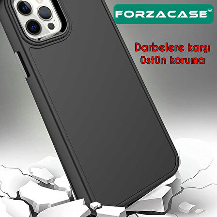 Forzacase iPhone 12 Pro uyumlu Rock Serisi Metal Buton ve Kamera Çerçeveli Sert Silikon Kılıf