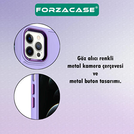 Forzacase iPhone 14 uyumlu Rock Serisi Metal Buton ve Kamera Çerçeveli Sert Silikon Kılıf