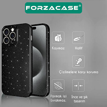 Forzacase iPhone 12 Pro uyumlu Glare Serisi Kamera Korumalı Simli Silikon Kılıf