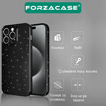 Forzacase iPhone 14 Plus uyumlu Glare Serisi Kamera Korumalı Simli Silikon Kılıf