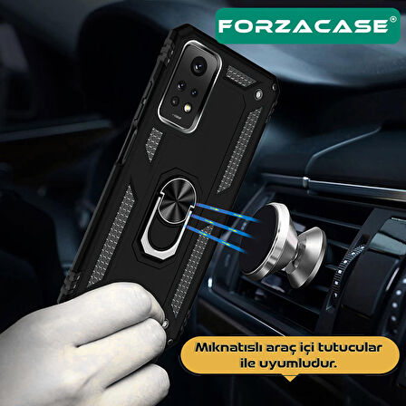 Forzacase Xiaomi Redmi Note 12 Pro 4G ile uyumlu Ares Serisi Yüzük Standlı Armor Sert Plastik Kılıf