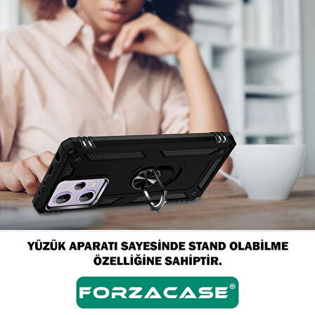 Forzacase Xiaomi Redmi Note 12 4G ile uyumlu Ares Serisi Yüzük Standlı Armor Sert Plastik Kılıf