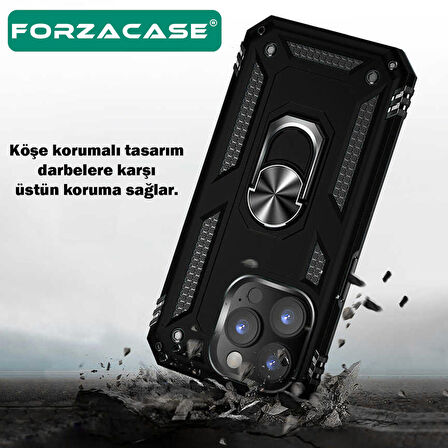 Forzacase Xiaomi Mi 11T / 11T Pro ile uyumlu Ares Serisi Yüzük Standlı Armor Sert Plastik Kılıf