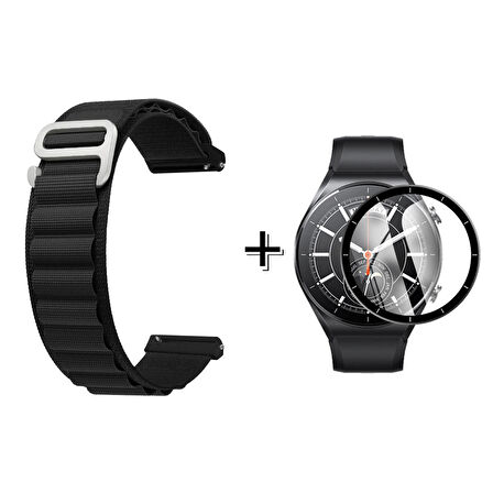 Forzacase Xiaomi Watch S1 Uyumlu  Kancalı Kumaş Kordon Kayış + Ekran Koruma Filmi - FC156
