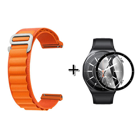 Forzacase Xiaomi Watch S1 Uyumlu  Kancalı Kumaş Kordon Kayış + Ekran Koruma Filmi - FC156