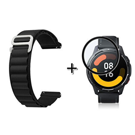 Forzacase Xiaomi Watch S1 Active Uyumlu  Kancalı Kumaş Kordon Kayış + Ekran Koruma Filmi - FC156