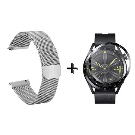 Forzacase Huawei Watch GT 3 46mm için Metal Mıknatıslı Kordon Kayış + Ekran Koruma Filmi - FC096