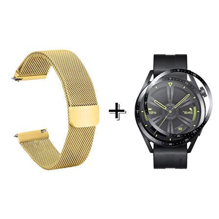 Forzacase Huawei Watch GT 3 46mm için Metal Mıknatıslı Kordon Kayış + Ekran Koruma Filmi - FC096