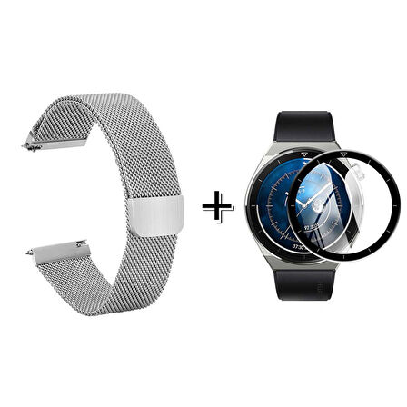 Forzacase Huawei Watch GT3 Pro 46mm için Metal Mıknatıslı Kordon Kayış + Ekran Koruma Filmi - FC096