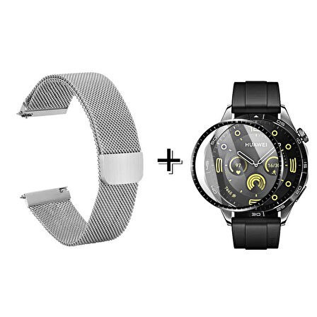 Forzacase Huawei Watch GT4 46mm için Metal Mıknatıslı Kordon Kayış + Ekran Koruma Filmi - FC096