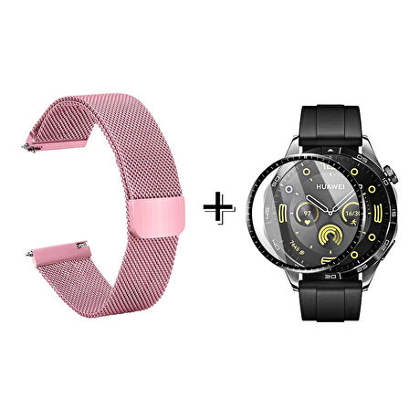 Forzacase Huawei Watch GT4 46mm için Metal Mıknatıslı Kordon Kayış + Ekran Koruma Filmi - FC096