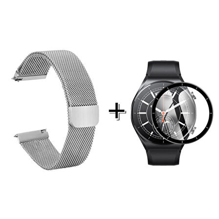 Forzacase Xiaomi Watch S1 Uyumlu  Metal Mıknatıslı Kordon Kayış + Ekran Koruma Filmi - FC096