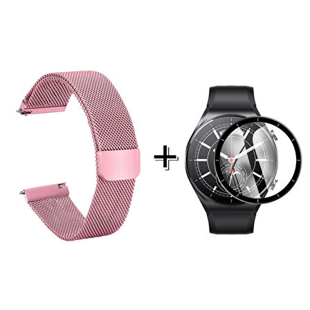 Forzacase Xiaomi Watch S1 Uyumlu  Metal Mıknatıslı Kordon Kayış + Ekran Koruma Filmi - FC096