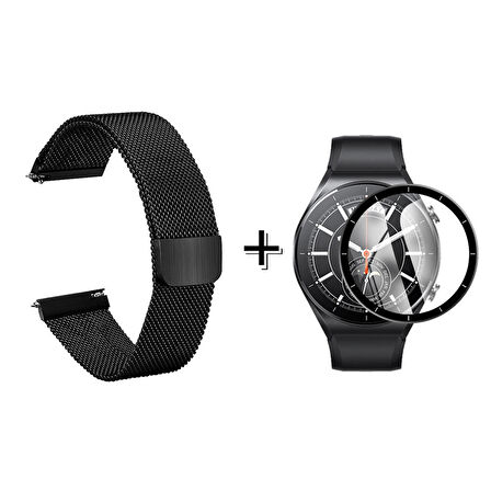 Forzacase Xiaomi Watch S1 Uyumlu  Metal Mıknatıslı Kordon Kayış + Ekran Koruma Filmi - FC096
