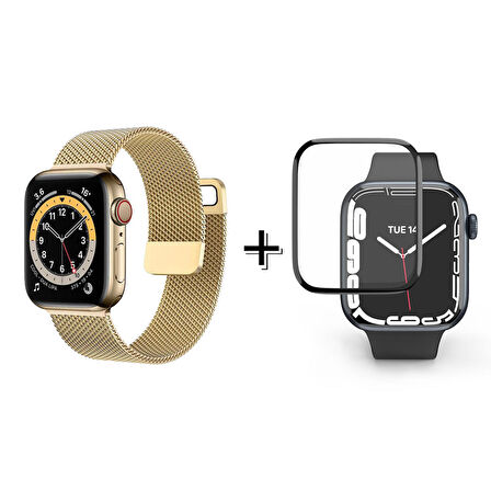 Forzacase Apple Watch 8 45mm Uyumlu Metal Mıknatıslı Kordon Kayış + Ekran Koruma Filmi - FC157