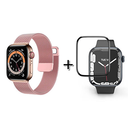 Forzacase Apple Watch 8 45mm Uyumlu Metal Mıknatıslı Kordon Kayış + Ekran Koruma Filmi - FC157
