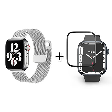 Forzacase Apple Watch 9 45mm Uyumlu Metal Mıknatıslı Kordon Kayış + Ekran Koruma Filmi - FC157