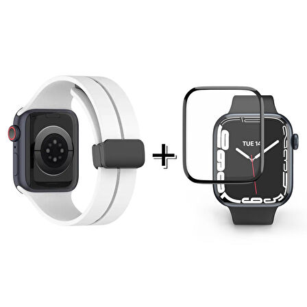 Forzacase Apple Watch 9 45 mm Uyumlu Manyetik Tokalı Silikon Kordon Kayış + Ekran Koruma Filmi - FC272