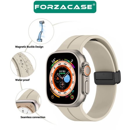 Forzacase Apple Watch 9 45 mm Uyumlu Manyetik Tokalı Silikon Kordon Kayış + Ekran Koruma Filmi - FC272
