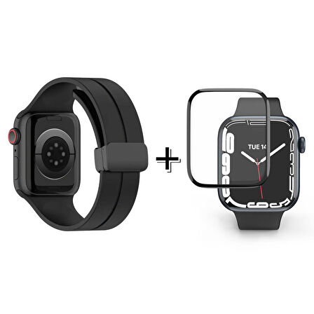 Forzacase Apple Watch Ultra Uyumlu Manyetik Tokalı Silikon Kordon Kayış + Ekran Koruma Filmi - FC272