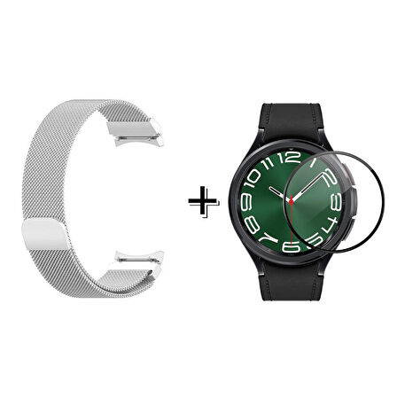 Forzacase Samsung Galaxy Watch 6 Classic 43mm Metal Mıknatıslı Kordon + Ekran Koruma Filmi - FC302