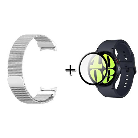 Forzacase Samsung Galaxy Watch 6 40mm Metal Mıknatıslı Kordon Kayış + Ekran Koruma Filmi - FC302