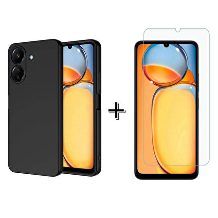 Forzacase Xiaomi Redmi 13C Liquid İçi Kadife Lansman Silikon Kılıf + Temperli Cam Ekran Koruyucu