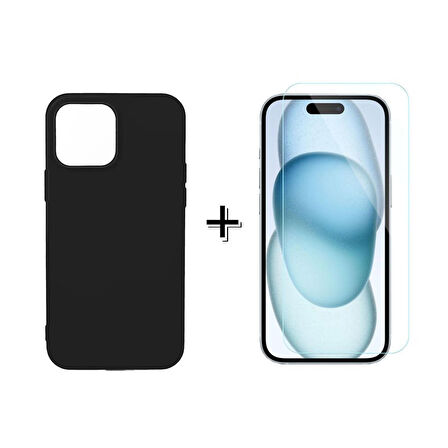 Forzacase iPhone 15 Liquid İçi Kadife Lansman Silikon Kılıf + Temperli Cam Ekran Koruyucu