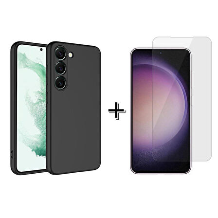 Forzacase Samsung Galaxy S23 Liquid İçi Kadife Lansman Silikon Kılıf + Temperli Cam Ekran Koruyucu