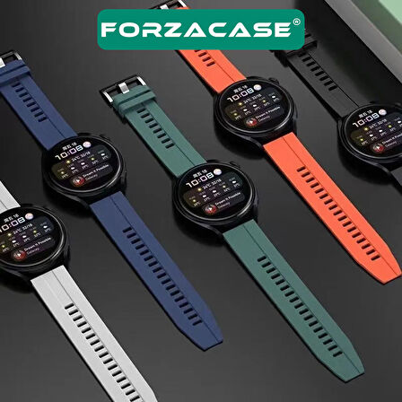 Forzacase Huawei Watch GT3 Pro 46mm için Tokalı Çizgi Desen Silikon Kordon Kayış - FC369